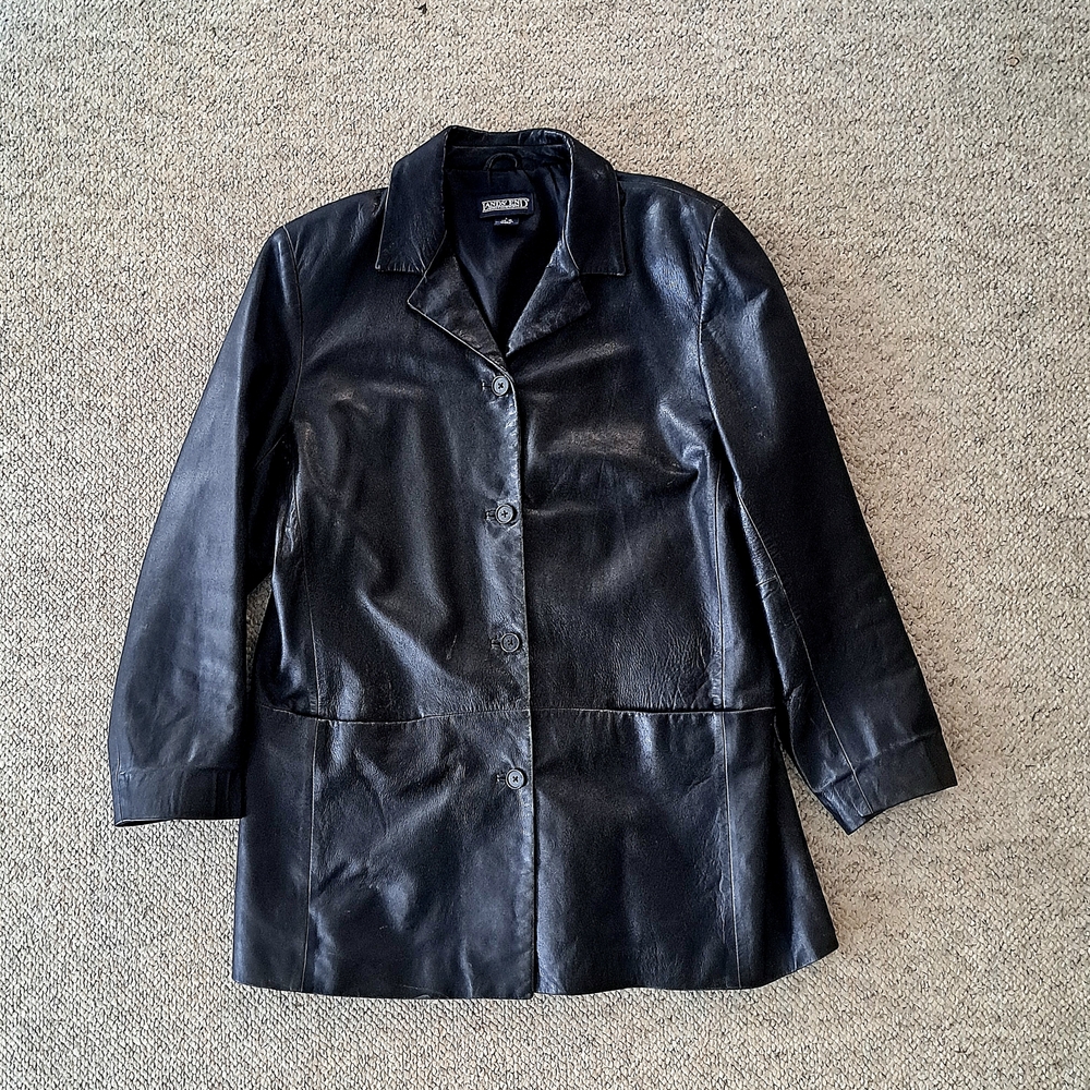 Vintage Lands End Lamb Leather Blazer Coat Jacket 14/16
